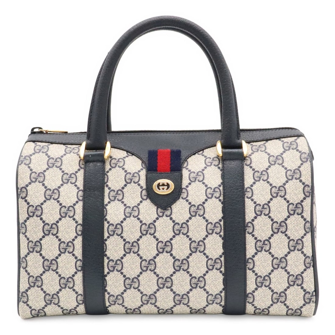 GUCCI Old Gucci GG Plus Sherry Line Handbag, Leather, Beige/Navy, 116.02.006: --- Catalog ---Category: SizeSize (HxWxD): 17cm x 28cm x 13cm / 6.69'' x 11.02'' x 5.11''Category: DesignType: HandbagColor: Beige, NavyGender: WomenMaterial: PVC , Leather Category: GeneralMPN: 116.0