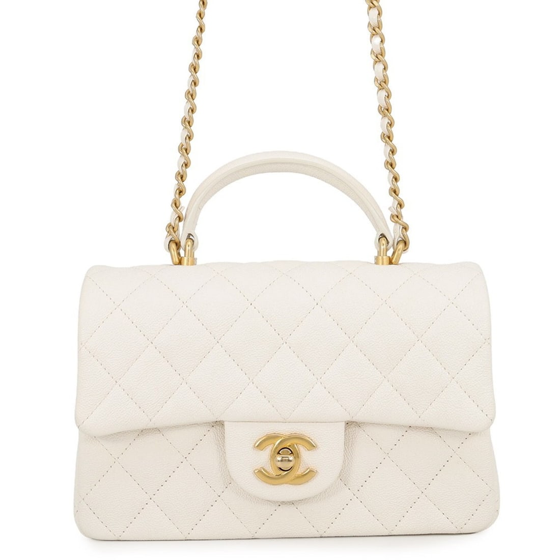 Chanel Chain Shoulder Bag Matelassé Coco Mark Mini Flap Caviar Skin AS2431 CHANEL White Handbag (1 of 11)