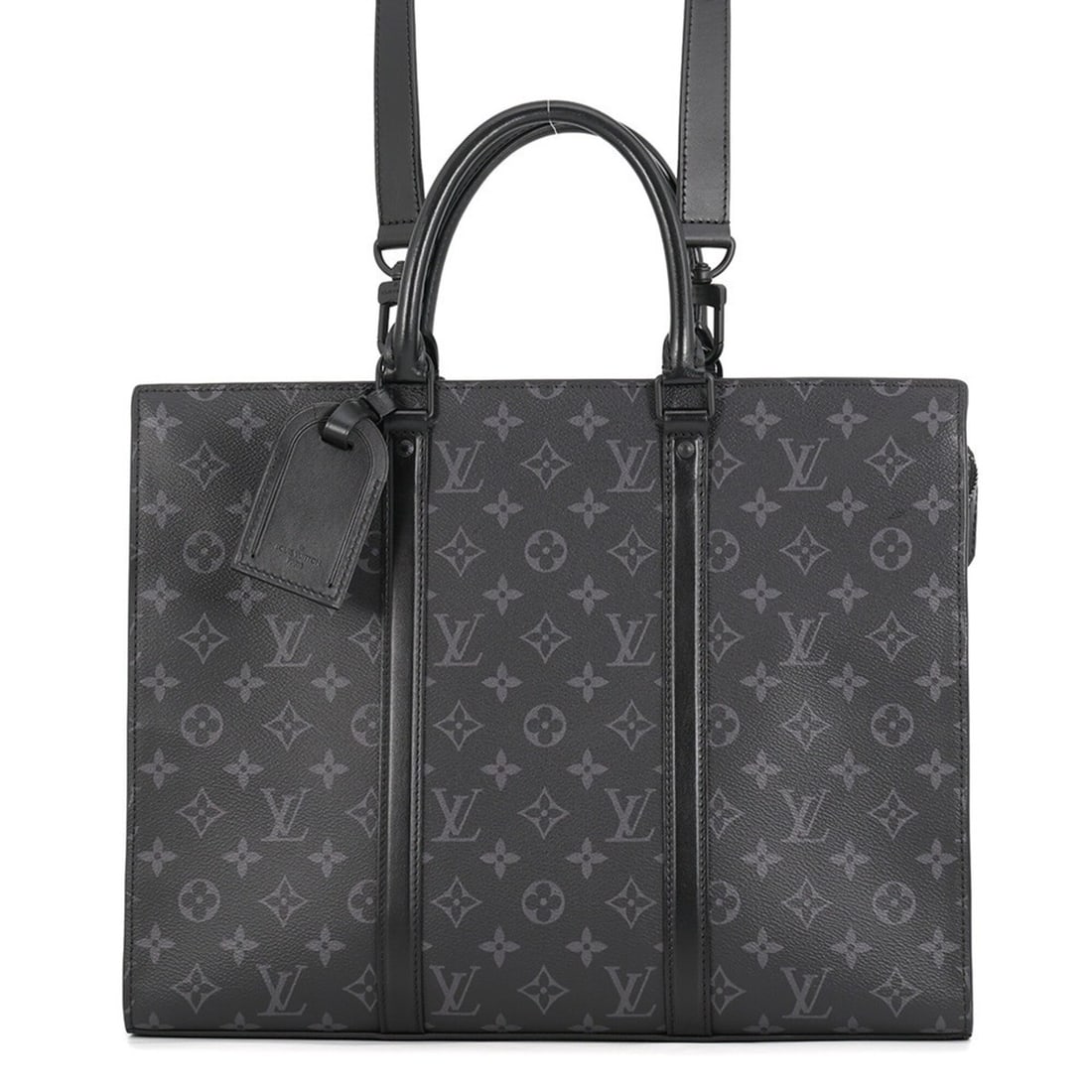 Louis Vuitton Monogram Eclipse Sac Plat Horizontal Zip Tote Bag M45265 2-way Men's Handbag Black (1 of 20)