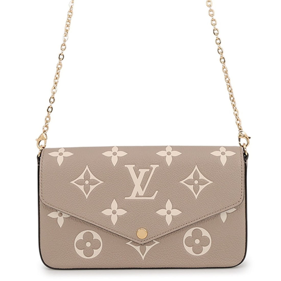 Louis Vuitton Chain Wallet, Monogram Empreinte, Pochette Felicie M82610, LOUIS VUITTON Long: --- Catalog ---Category: SizeSize (HxWxD): 13cm x 21cm x 3cm / 5.11'' x 8.26'' x 1.18''Strap / Chain Length: 1.17m / 46.06''Category: DesignType: Chain/Shoulder walletColor: TourterelleGender: WomenCl