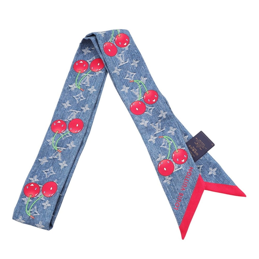 Louis Vuitton Scarf Muffler Bandeau LV x TM Monogram Denim Cherry M96390 LOUIS VUITTON Silk SCARF: --- Catalog ---Category: SizeSize (LxW): 1.2m x 5cm / 47.24'' x 1.96''Category: DesignType: ScarfColor: Blue, Red colorGender: WomenMaterial: Silk 100%Category: GeneralBrand: Louis VuittonCountry of O