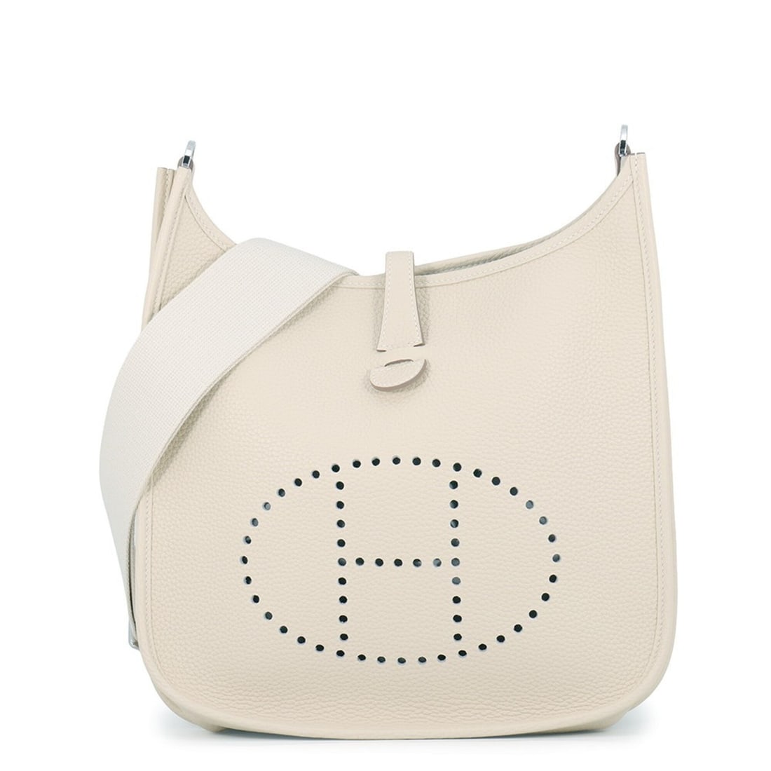 Hermes Evelyne 3 PM Shoulder Bag, Craie Taurillon Clemence Leather, G Stamp, HERMES Evelyne, (1 of 16)