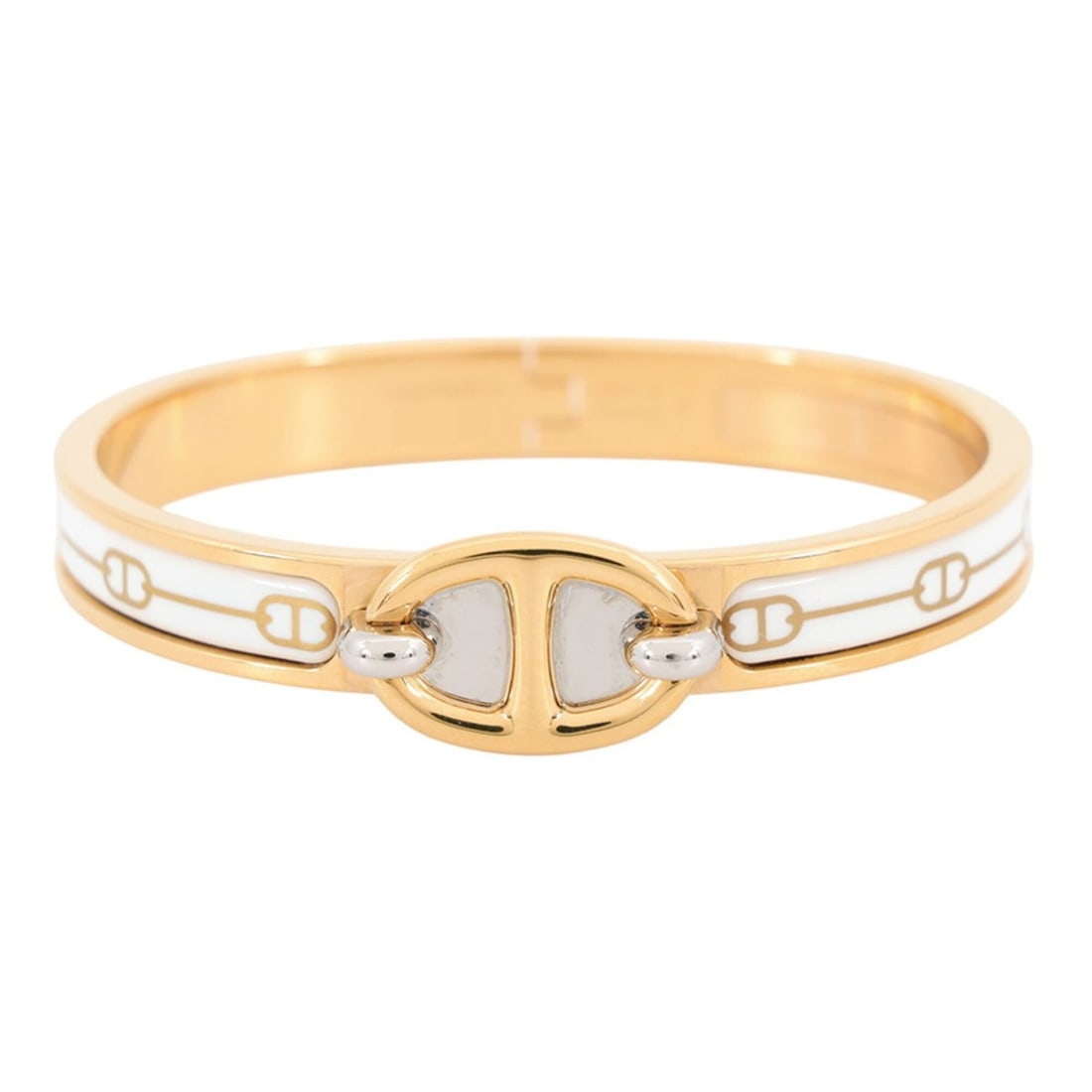 Hermes Chaine d'Ancre Mini Click PM Bracelet, White, HERMES, Bangle, HERMES BRACELET: --- Catalog ---Category: SizeLength: 16cm / 6.29''Category: DesignType: Charm braceletColor: Gold, WhiteGender: WomenMaterial: Gold platingCategory: GeneralBrand: Hermes--- Item List ---Section: Condi