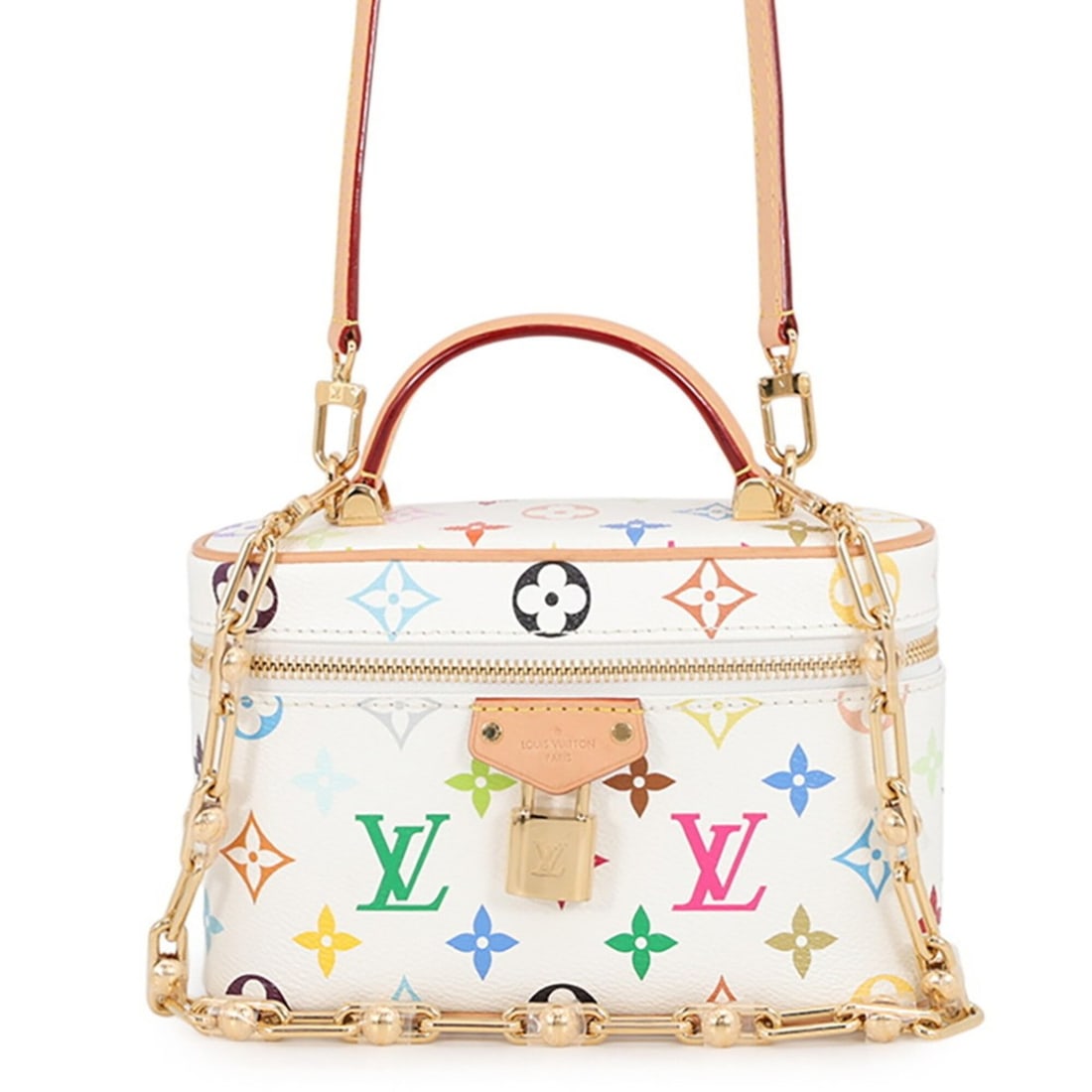 Louis Vuitton handbag, Monogram Multicolor LV x TM Vanity Chain handbag pouch M13662, designed by: --- Catalog ---Category: SizeSize (HxWxD): 12.5cm x 18.5cm x 6cm / 4.92'' x 7.28'' x 2.36''Category: DesignType: Handbag, PouchColor: Multi-color, WhiteGender: WomenMaterial: Monogram Multicolore Cate