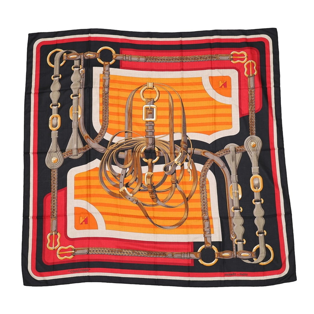 Hermes Carre Geant 140 Coaching Stole, Cashmere and Silk, Black.: --- Catalog ---Category: SizeSize (LxW): 1.4m x 1.4m / 55.11'' x 55.11''Category: DesignType: StoleColor: Black, Multi-color, Red colorGender: Women,MenMaterial: Cashmere 65%, Silk 35%Category: Genera