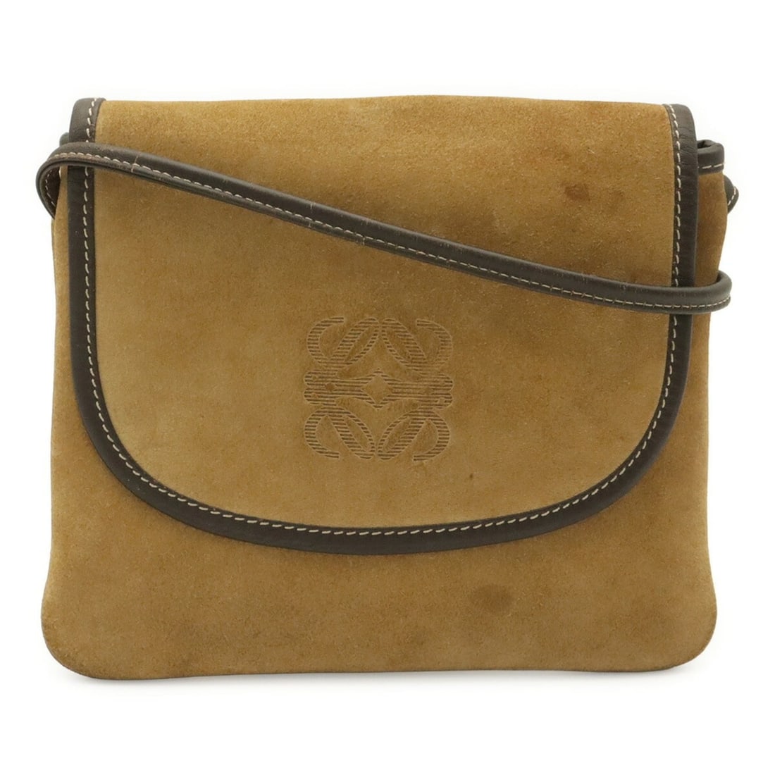 LOEWE Anagram Shoulder Bag/Pochette, Suede Leather, Light Khaki, Dark Brown: --- Catalog ---Category: SizeSize (HxWxD): 18cm x 20.5cm x 4.5cm / 7.08'' x 8.07'' x 1.77''Category: DesignType: Pochette, Shoulder bagColor: Dark brown, KhakiGender: WomenMaterial: Suede Category: Ge