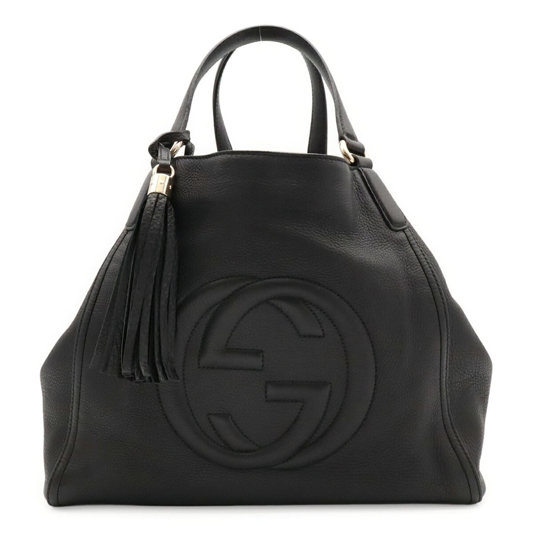 GUCCI Soho Cellarius Tote Bag Shoulder Tassel Leather Black 282309: --- Catalog ---Category: SizeSize (HxWxD): 28cm x 34cm x 17.5cm / 11.02'' x 13.38'' x 6.88''Category: DesignType: Shoulder bag, Tote bagColor: BlackGender: WomenMaterial: Leather Category: GeneralMPN: