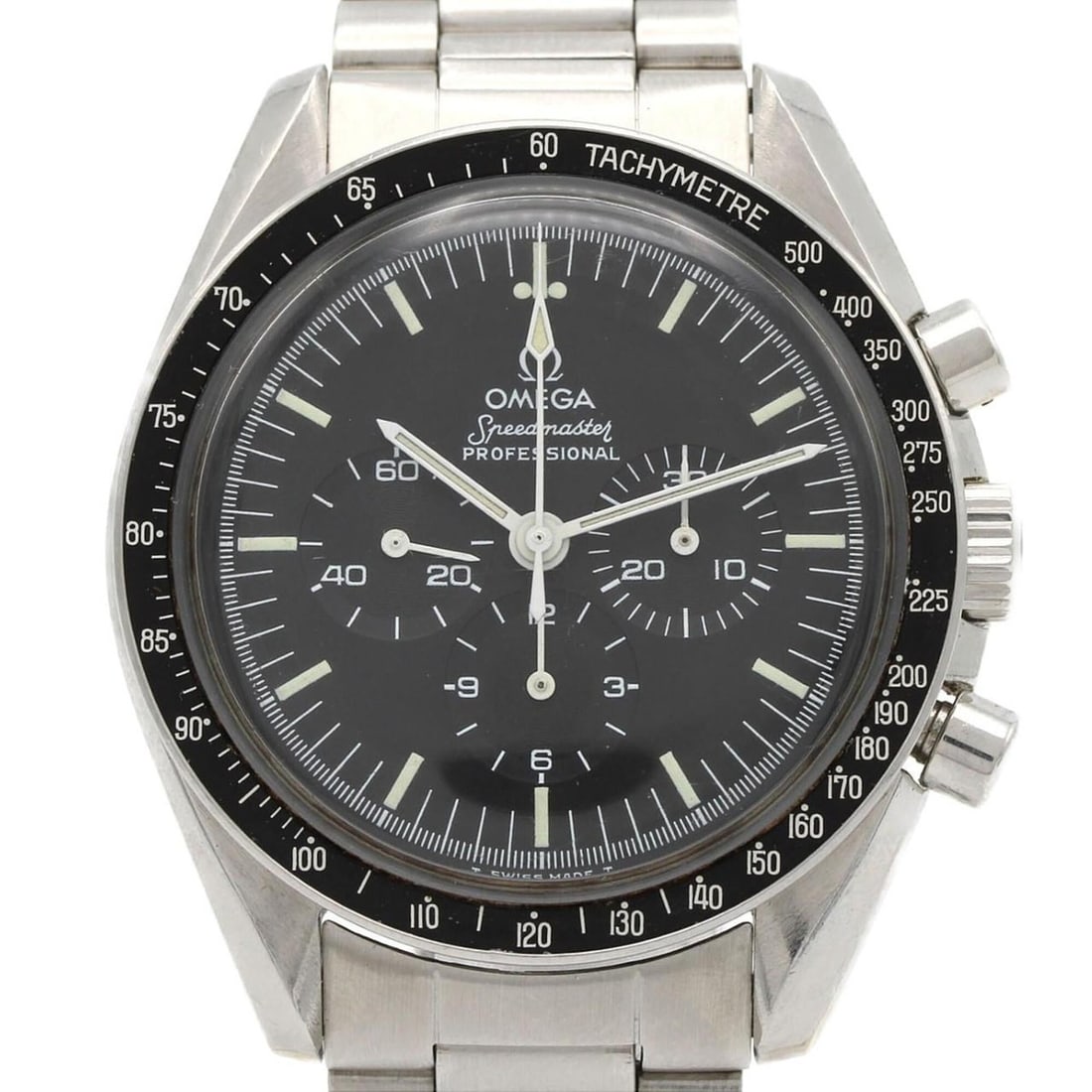 Omega Speedmaster Professional 145.022 Stainless Steel Watch, Manual Winding: --- Catalog ---Category: SizeWrist Size: 18cm / 7.08''Case Diameter: 42mm / 1.65''Category: DesignType: WristwatchGender: MenColor (Dial): BlackMaterial (Band): Stainless steelMaterial (Case):