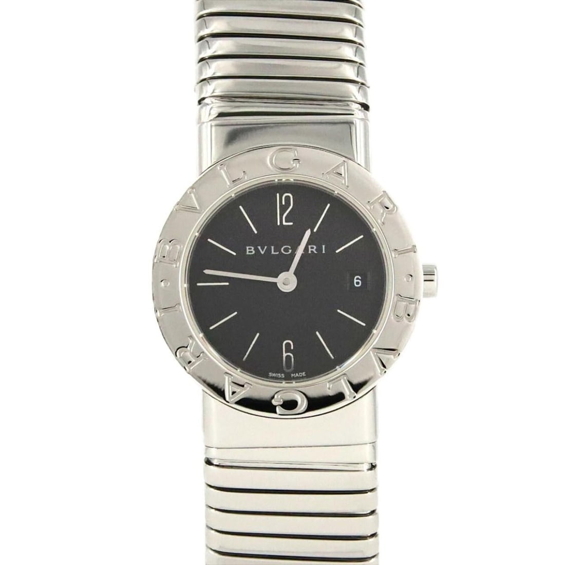 Bvlgari Tubogas XL size BB262TS SS Quartz Watch: --- Catalog ---Category: SizeWrist Size: 17cm / 6.69''Case Diameter: 26mm / 1.02''Category: DesignType: WristwatchGender: WomenColor (Dial): BlackMaterial (Band): Stainless steelMaterial (Case): Stain
