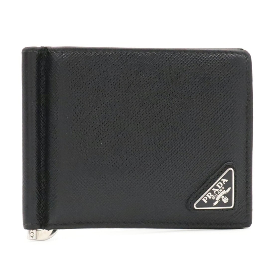 PRADA Triangle Bi-fold Wallet with Money Clip, Leather, Black (NERO) 2MN077: --- Catalog ---Category: SizeSize (HxWxD): 8.5cm x 11cm / 3.34'' x 4.33''Category: DesignType: Wallet (bi-fold)Color: Black, NeroGender: WomenMaterial: Leather Category: GeneralMPN: 2MN077Brand: Prada