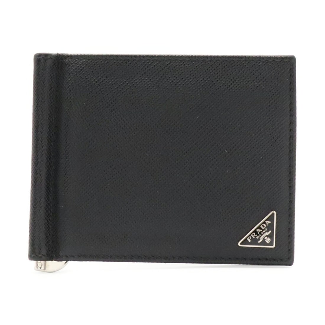 PRADA Triangle Bi-fold Wallet with Money Clip, Leather, Black (NERO) 2MN077: --- Catalog ---Category: SizeSize (HxWxD): 8.5cm x 11cm / 3.34'' x 4.33''Category: DesignType: Wallet (bi-fold)Color: Black, NeroGender: WomenMaterial: Leather Category: GeneralMPN: 2MN077Brand: Prada