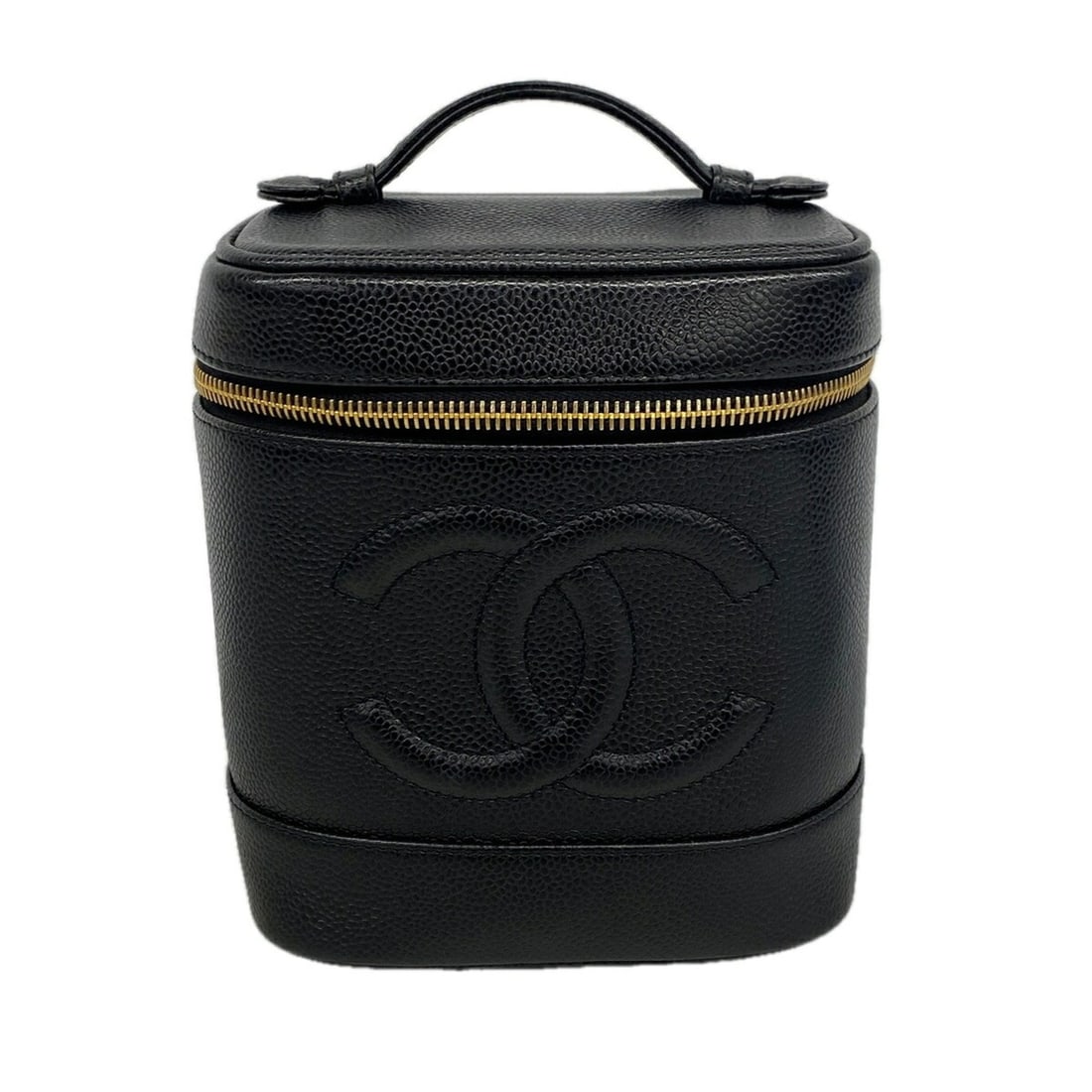 Chanel handbag/vanity bag, caviar leather, black, women's.: --- Catalog ---Category: SizeSize (HxWxD): 17cm x 15cm x 13cm / 6.69'' x 5.9'' x 5.11''Category: DesignType: Vanity bagColor: BlackGender: WomenMaterial: Grained Calfskin Hardware Color: GoldCategory: