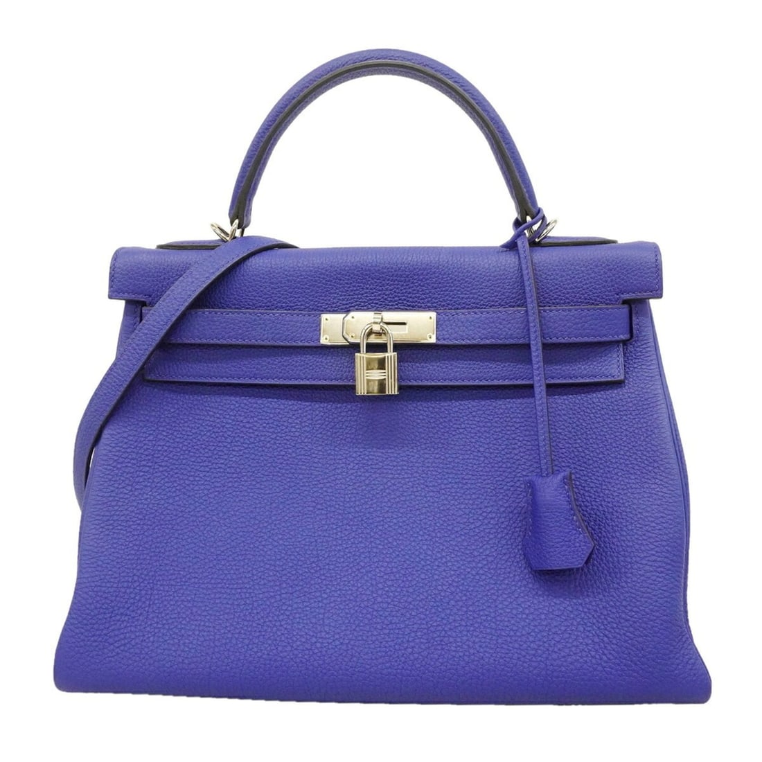 Hermes Kelly 32 Togo Leather Handbag, Blue Electric, 2-way bag for women: --- Catalog ---Category: SizeSize (HxWxD): 25cm x 31.5cm x 11.5cm / 9.84'' x 12.4'' x 4.52''Category: DesignType: HandbagColor: Blue ElectricGender: WomenMaterial: Togo leather Hardware Color: GoldCat