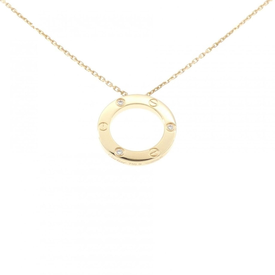 Cartier Love Necklace Half Diamond: --- Catalog ---Category: SizePendant Size: 23.4mm / 0.92''Neck Circumference: 42 cm / 16.53''Category: DesignStone: DiamondGender: WomenMaterial: Yellow gold (18K)Necklace Type: NecklaceCategory: