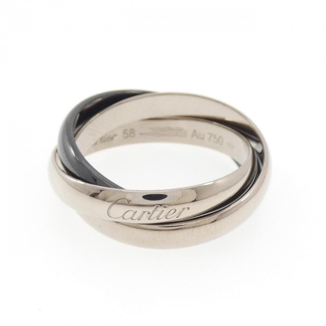 Cartier Trinity Black & White Ring: --- Catalog ---Category: SizeUS Size: 9Brand Size: 58Category: DesignType: Band ringGender: Women,MenMaterial: Ceramic, White gold (18K)Category: GeneralMPN: B4095600Brand: Cartier--- Item List