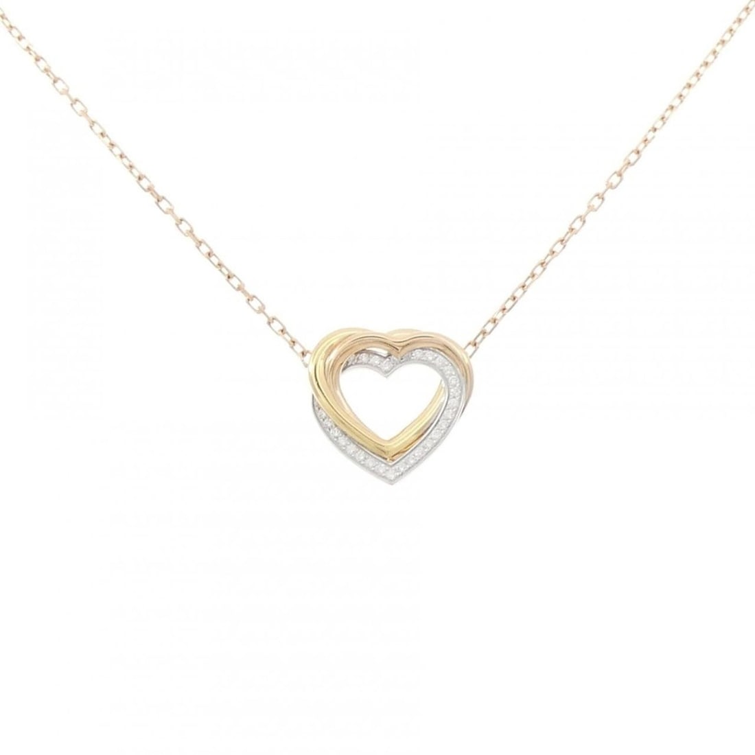 Cartier Trinity Heart Necklace: --- Catalog ---Category: SizePendant Size: 14mm x 14.3mm / 0.55'' x 0.56''Neck Circumference: 38 cm - 41 cm / 14.96'' - 16.14''Category: DesignStone: DiamondGender: WomenMaterial: Pink gold (18K), Whi