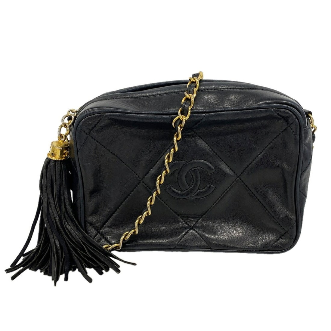 Chanel Shoulder Bag with Chain Strap, Lambskin, Black, Women's: --- Catalog ---Category: SizeSize (HxWxD): 13cm x 18cm x 7cm / 5.11'' x 7.08'' x 2.75''Category: DesignType: Shoulder bagColor: BlackGender: WomenMaterial: Leather Hardware Color: GoldLeather/Fur Type