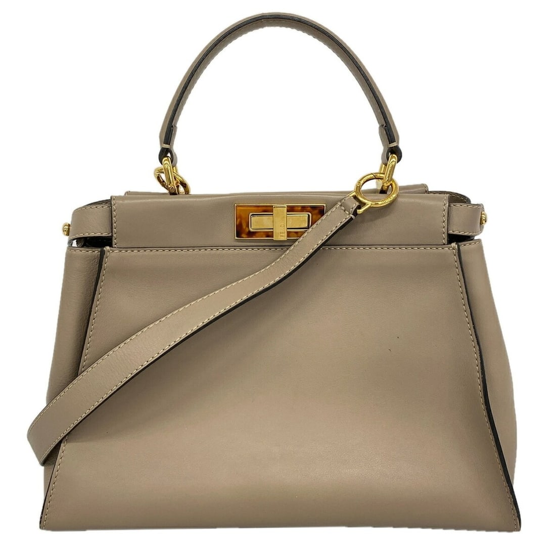 Fendi Peekaboo Leather Handbag, Greige, 2-way Bag for Women: --- Catalog ---Category: SizeSize (HxWxD): 27cm x 34cm x 13.5cm / 10.62'' x 13.38'' x 5.31''Category: DesignType: HandbagColor: GrayishGender: WomenMaterial: Leather Category: GeneralBrand: Fendi--- I