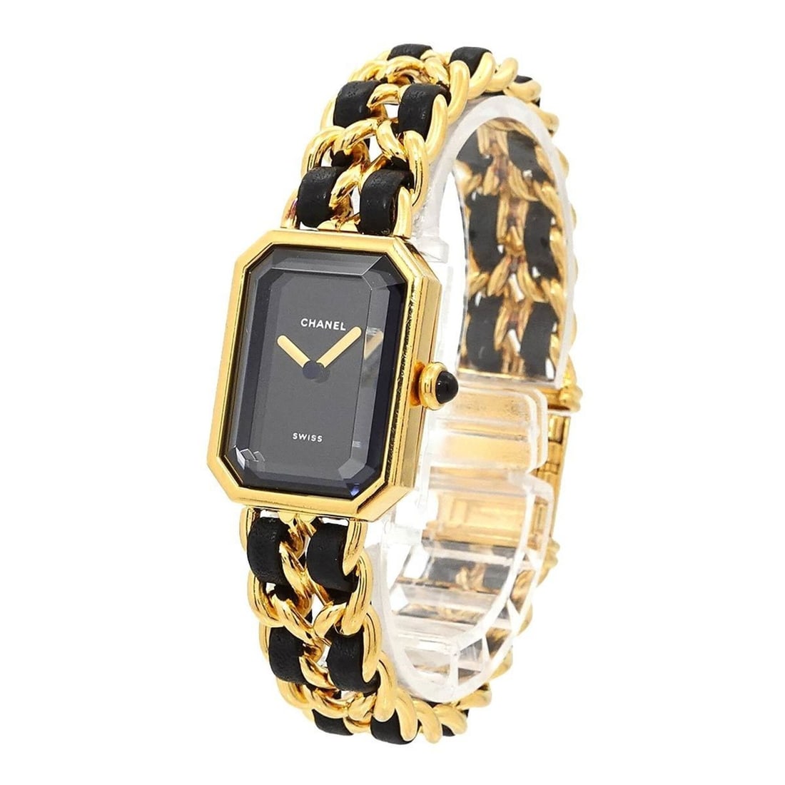 Chanel Premiere Large Size H0001 Women's Watch Black Gold Quartz: --- Catalog ---Category: SizeWrist Size: 16cm / 6.29''Case Diameter: 20mm / 0.79''Category: DesignType: WristwatchGender: WomenColor (Dial): BlackMaterial (Band): Gold plated, Leather, Stainless steel