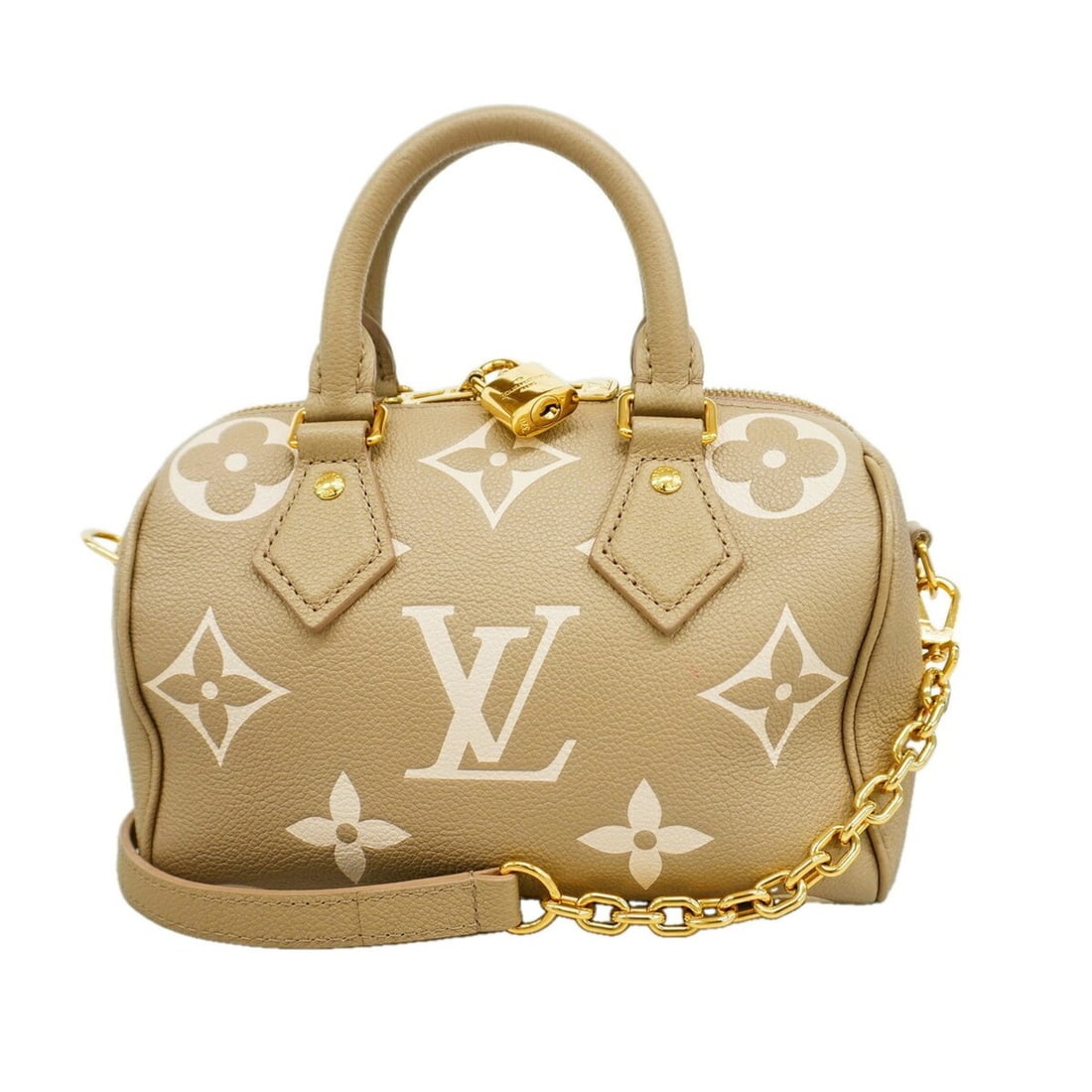 Louis Vuitton Monogram Empreinte Bicolor Speedy Bandoulière 20 Handbag M46575 Tourtrell Crème: --- Catalog ---Category: SizeSize (HxWxD): 13.5cm x 21cm x 12cm / 5.31'' x 8.26'' x 4.72''Category: DesignType: HandbagColor: Cream, TourterelleGender: WomenCategory: GeneralMPN: M46575Brand: Louis Vu