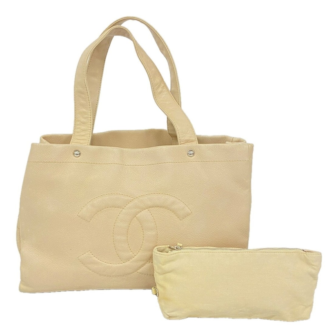 Chanel Tote Bag, Caviar Leather, Beige, Women's, OP018193: --- Catalog ---Category: SizeSize (HxWxD): 27cm x 38cm x 16cm / 10.62'' x 14.96'' x 6.29''Category: DesignType: Tote bagColor: BeigeGender: WomenMaterial: Grained Calfskin Hardware Color: SilverCatego