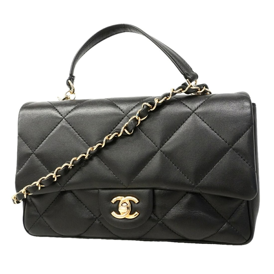 Chanel Matelassé Chain Shoulder Handbag, Lambskin, Black, 2-way Bag for Women, OP017937: --- Catalog ---Category: SizeSize (HxWxD): 17cm x 25.5cm x 7cm / 6.69'' x 10.03'' x 2.75''Category: DesignType: HandbagColor: BlackGender: WomenMaterial: Leather Hardware Color: GoldLeather/Fur Type: 