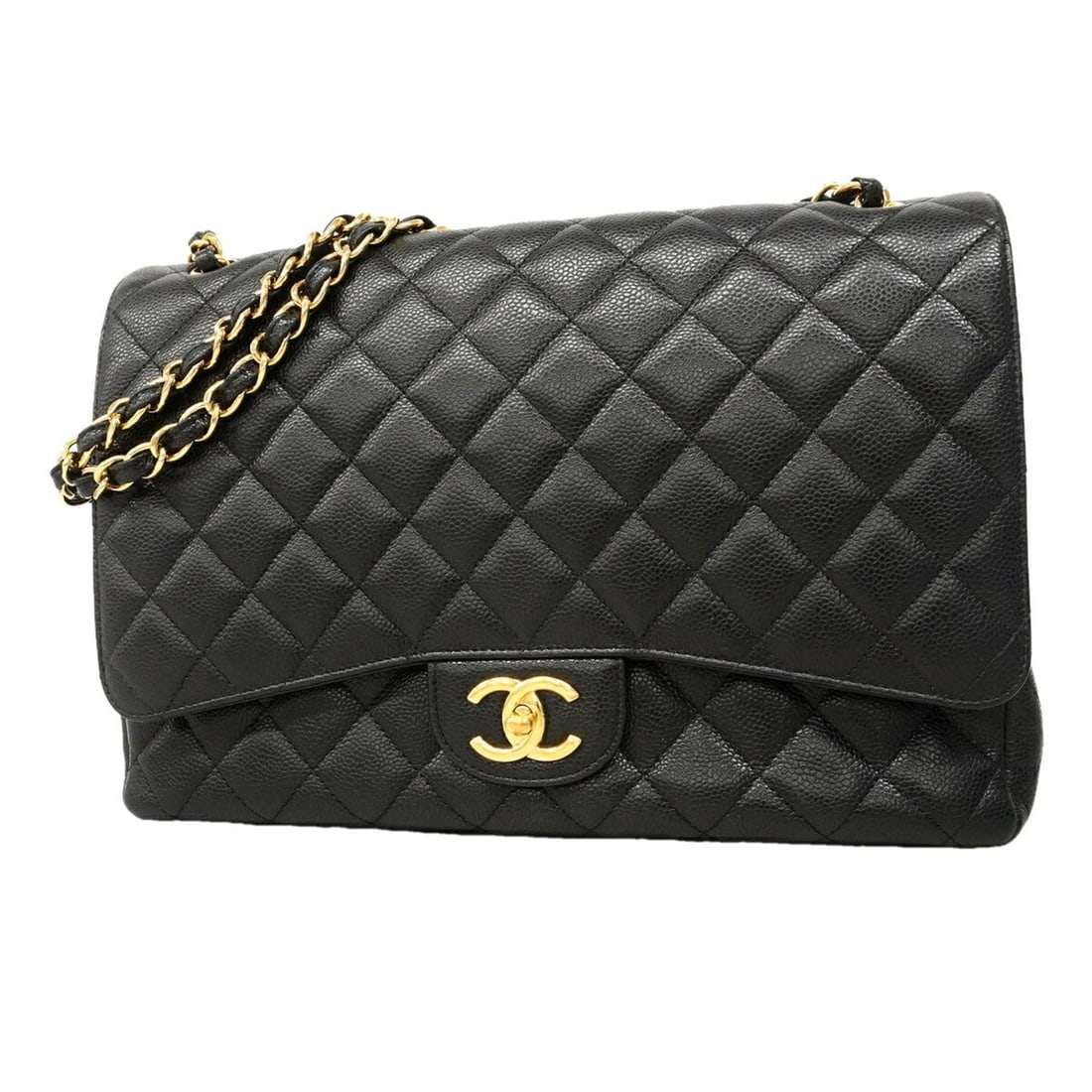 Chanel Shoulder Bag, Large Matelassé, Double Flap, Chain, Caviar Leather, Black, Women's, OP014367: --- Catalog ---Category: SizeSize (HxWxD): 24cm x 34.5cm x 9.5cm / 9.44'' x 13.58'' x 3.74''Category: DesignType: Shoulder bagColor: BlackGender: WomenMaterial: Grained Calfskin Hardware Color: GoldCa