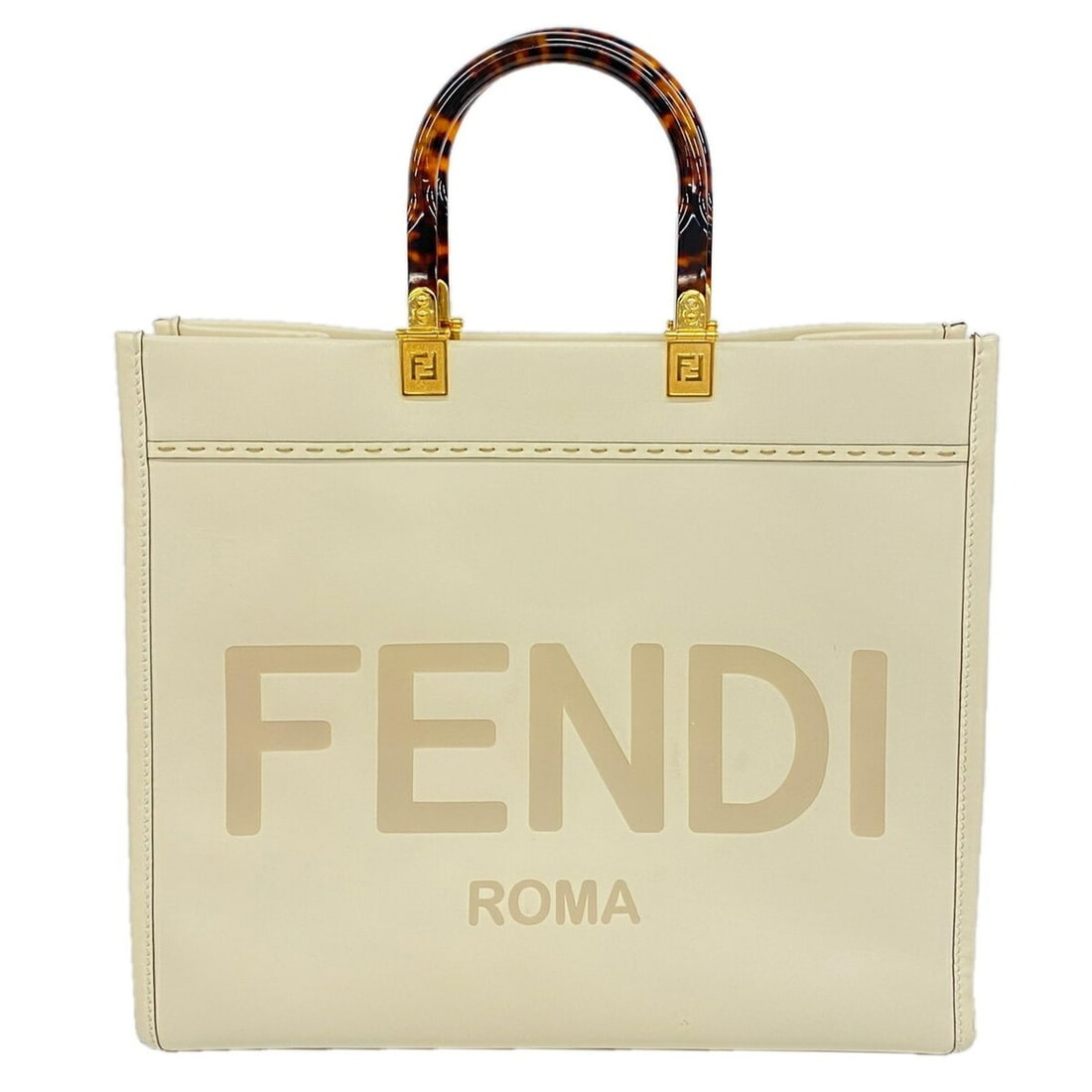 Fendi Sunshine Shopper Tote Bag, Leather, White/Light Brown, Women's: --- Catalog ---Category: SizeSize (HxWxD): 31.5cm x 35.5cm x 14.5cm / 12.4'' x 13.97'' x 5.7''Category: DesignType: Tote bagColor: Light brown, WhiteGender: WomenMaterial: Leather Hardware Color: Gold