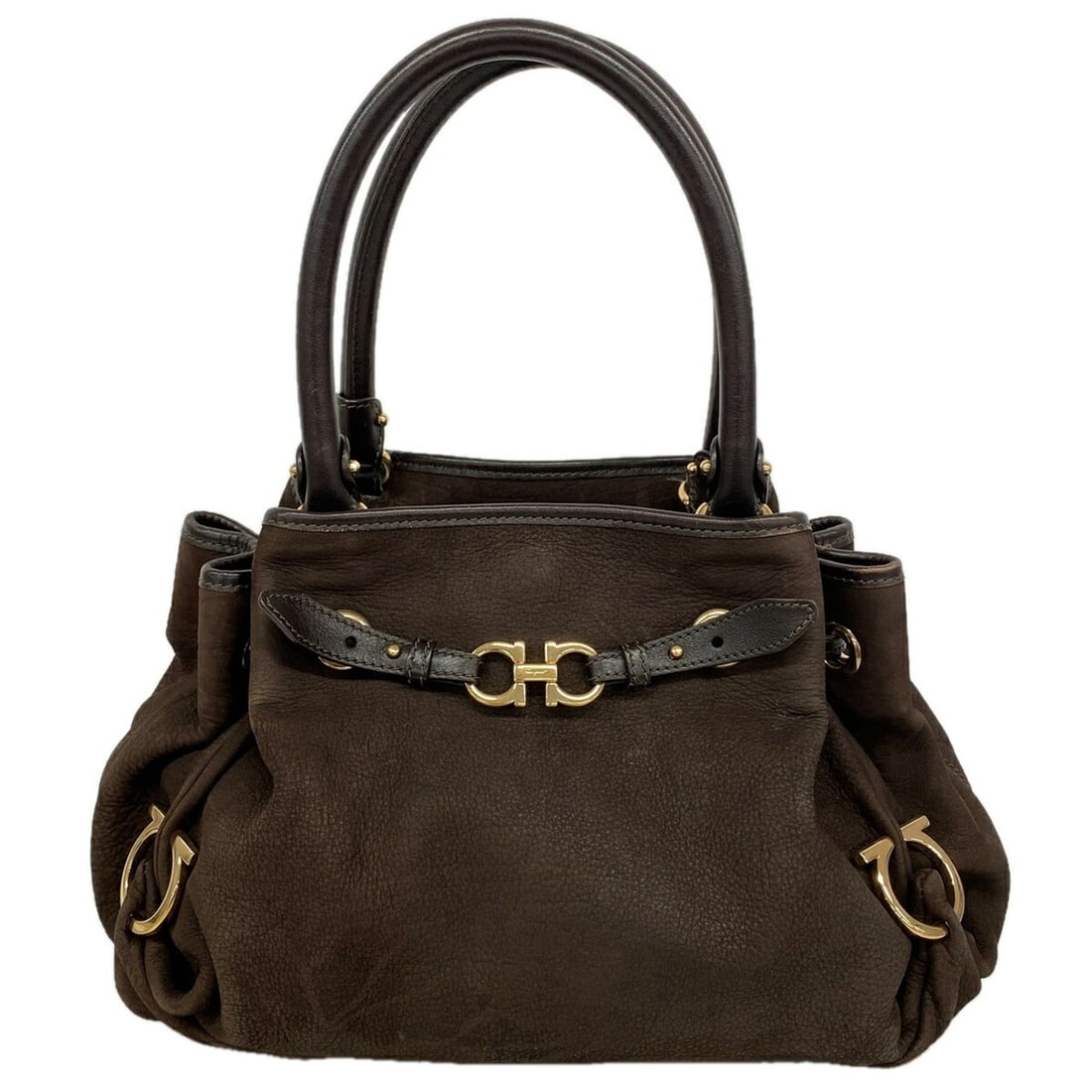Salvatore Ferragamo Gancini Leather Handbag, Brown, Women's: --- Catalog ---Category: SizeSize (HxWxD): 22.5cm x 34cm x 18cm / 8.85'' x 13.38'' x 7.08''Category: DesignType: HandbagColor: BrownGender: WomenMaterial: Leather Hardware Color: GoldCategory: General