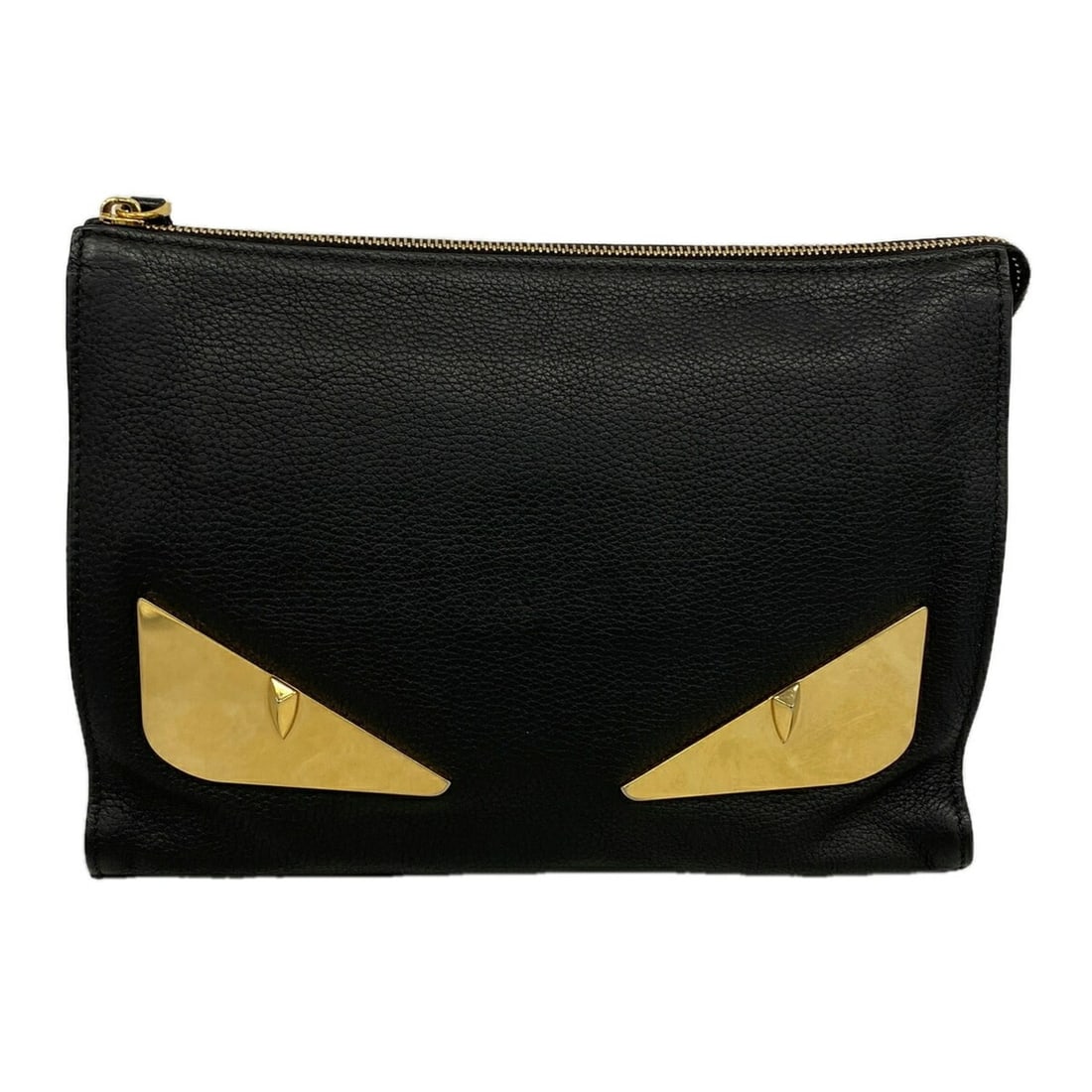 Fendi Monster Leather Clutch Bag, Black, Men's: --- Catalog ---Category: SizeSize (HxWxD): 20.5cm x 27cm x 4cm / 8.07'' x 10.62'' x 1.57''Category: DesignType: Clutch bagColor: BlackGender: MenMaterial: Leather Hardware Color: GoldCategory: General