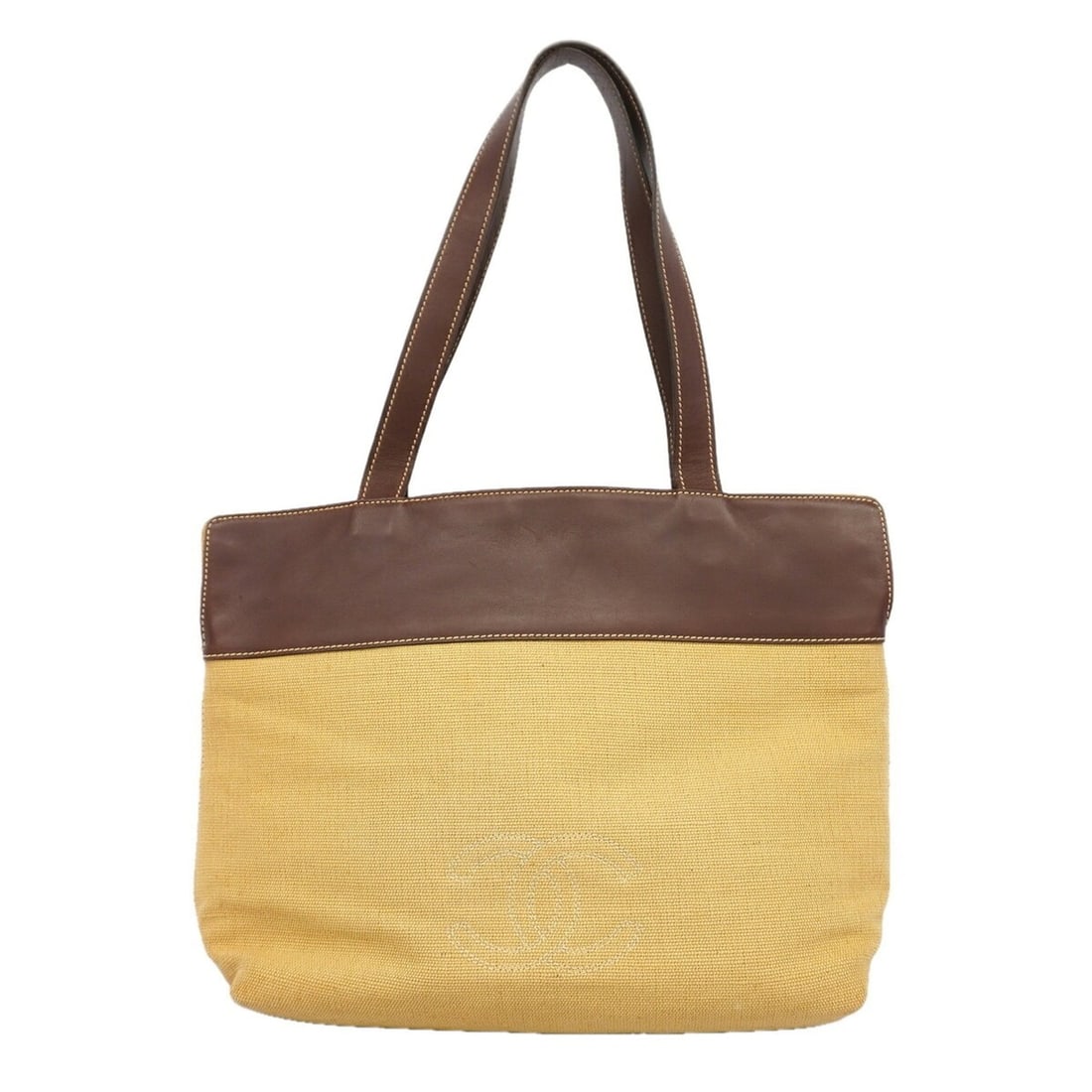 Chanel canvas tote bag, beige/brown, women's.: --- Catalog ---Category: SizeSize (HxWxD): 30.5cm x 33.5cm x 12.5cm / 12'' x 13.18'' x 4.92''Category: DesignType: Tote bagColor: Beige, BrownGender: WomenMaterial: Canvas Hardware Color: GoldCategory
