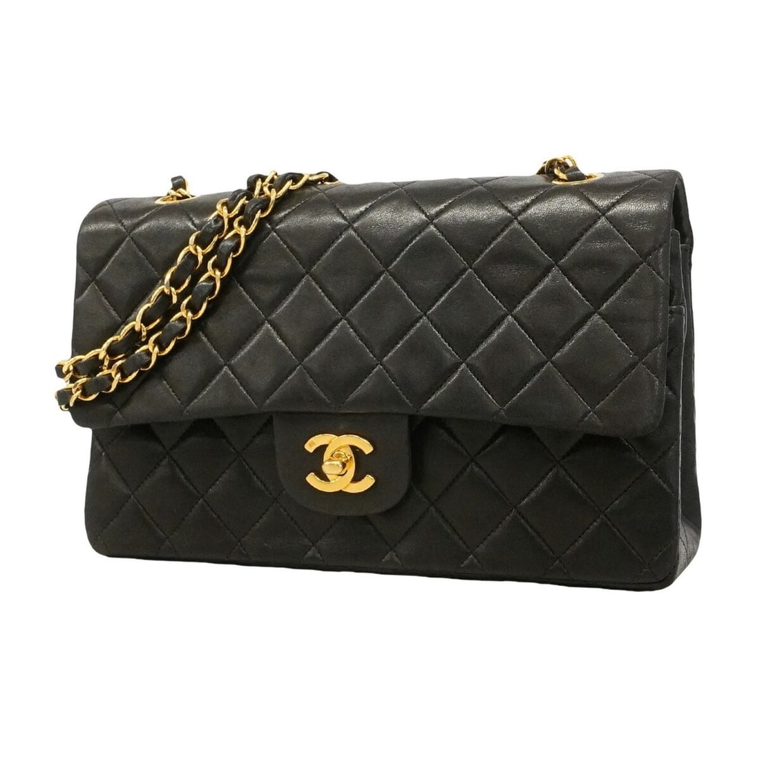Chanel Matelassé Shoulder Bag, Double Flap, Chain, Lambskin, Black, Women's (1 of 15)