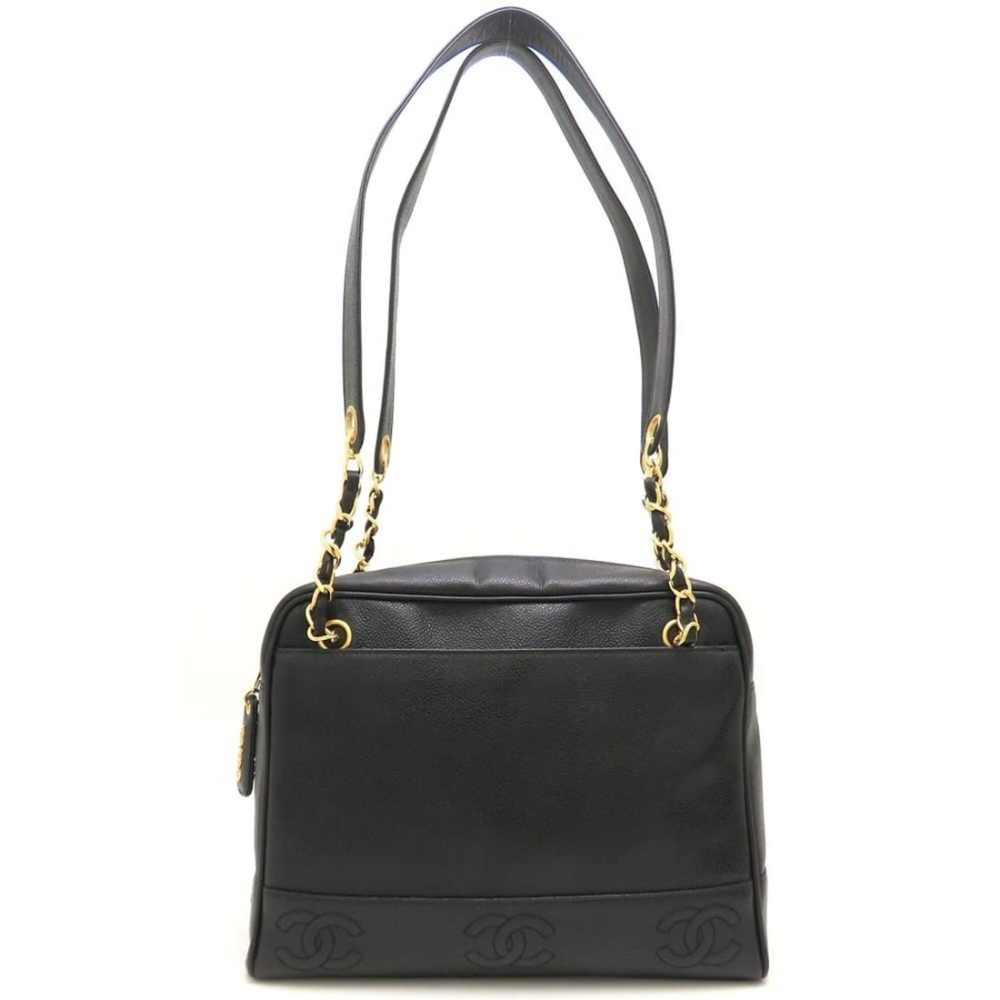 CHANEL Triple Coco Mark A03675 Shoulder Bag, Caviar Leather, Black, Women's 353503: --- Catalog ---Category: SizeSize (HxWxD): 23cm x 30cm x 9.5cm / 9.05'' x 11.81'' x 3.74''Category: DesignType: Shoulder bagColor: BlackGender: WomenMaterial: Grained Calfskin Category: GeneralBrand: 