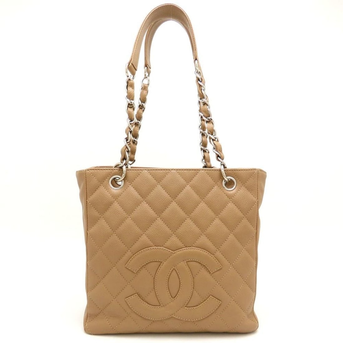 CHANEL Chain Tote PST A50994 Shoulder Bag, Caviar Leather, Beige, Women's 353505 (1 of 20)