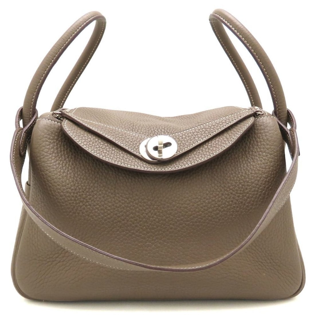 HERMES Lindy 26 Shoulder Bag/Handbag, Taurillon Clemence Leather, Etoupe, Women's, 353509 (1 of 20)