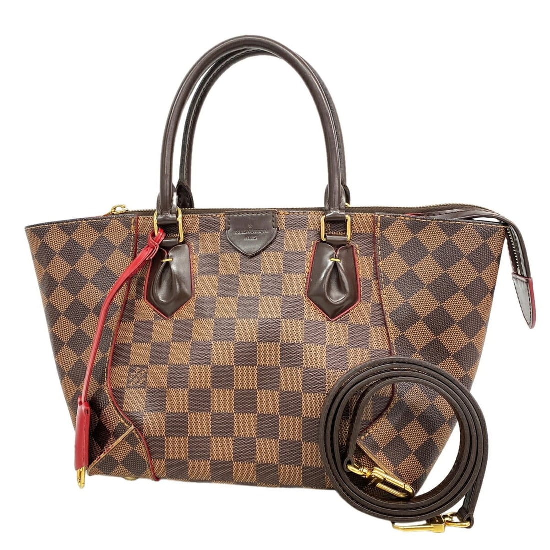Louis Vuitton Damier Caissa Tote PM Handbag N41551 Ebene Cerise 2-way bag for women OP016149: --- Catalog ---Category: SizeSize (HxWxD): 19cm x 23cm x 12cm / 7.48'' x 9.05'' x 4.72''Category: DesignType: HandbagColor: Cerise, EbeneGender: WomenCategory: GeneralMPN: N41551Brand: Louis Vuitton--