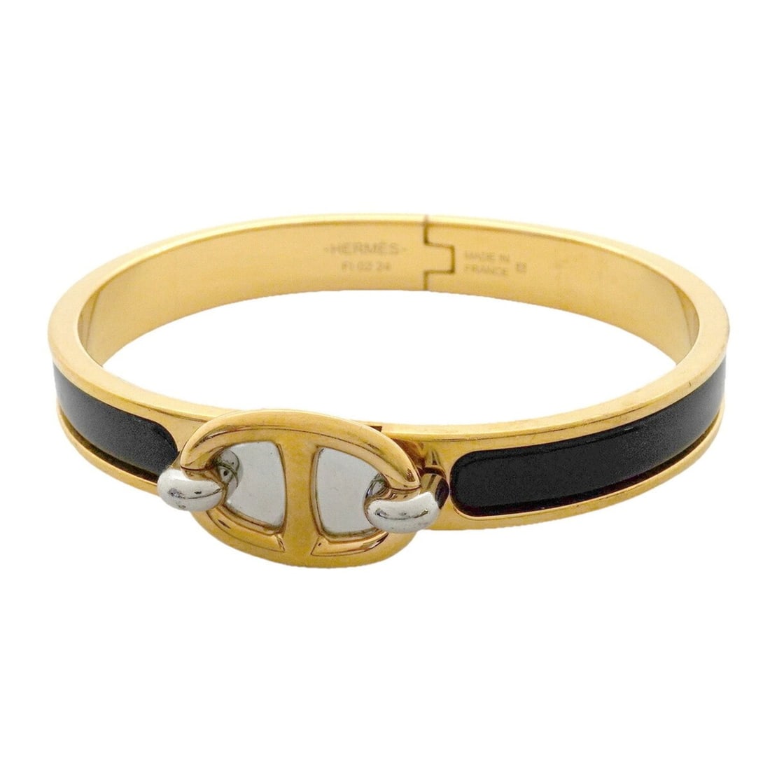 Hermes Chaine d'Ancre Mini Click Bangle, GP Plated, Gold, Black, Women's, OP015753 (1 of 11)