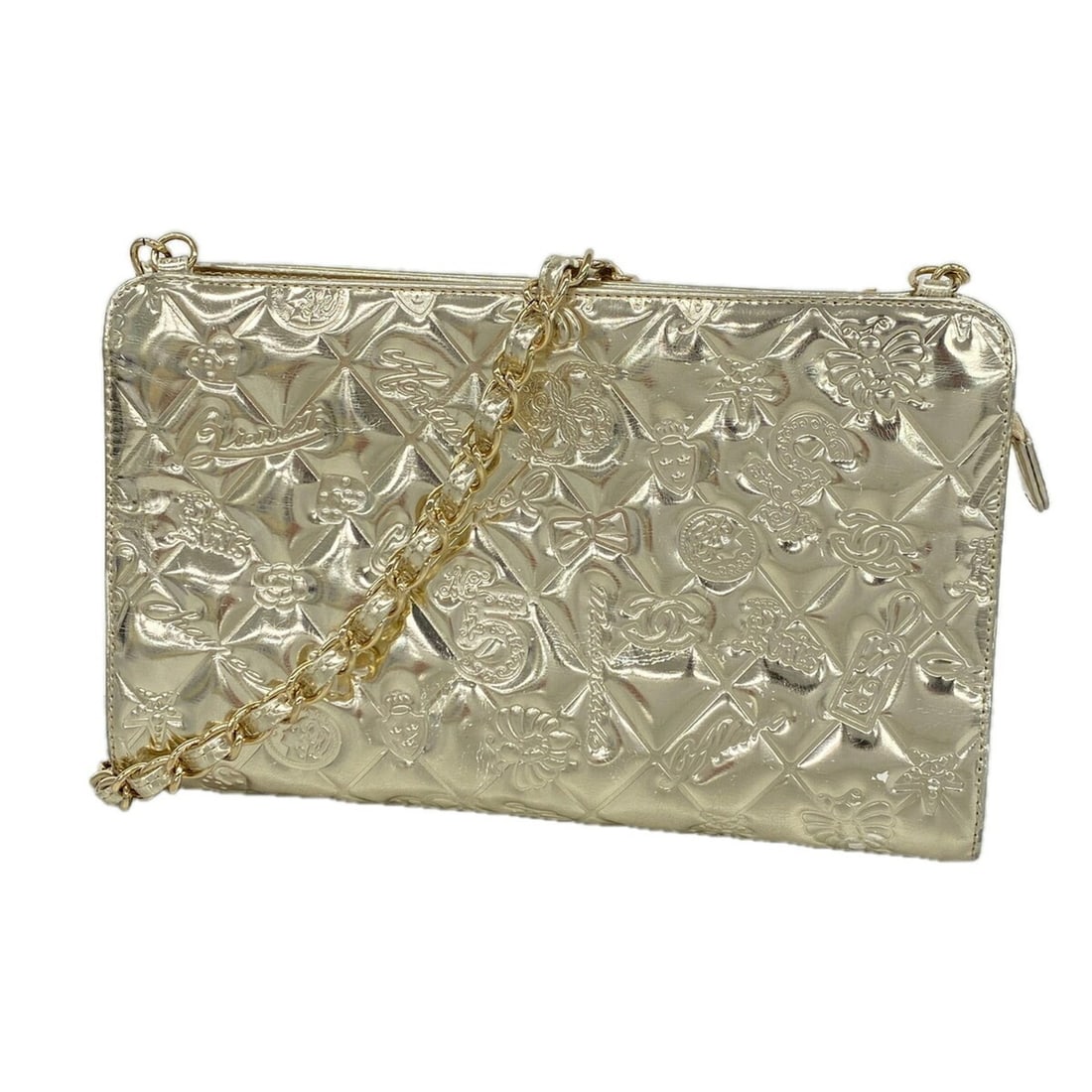 Chanel Icon Chain Shoulder Bag, Patent Leather, Champagne Gold, Women's, OP011739 (1 of 17)