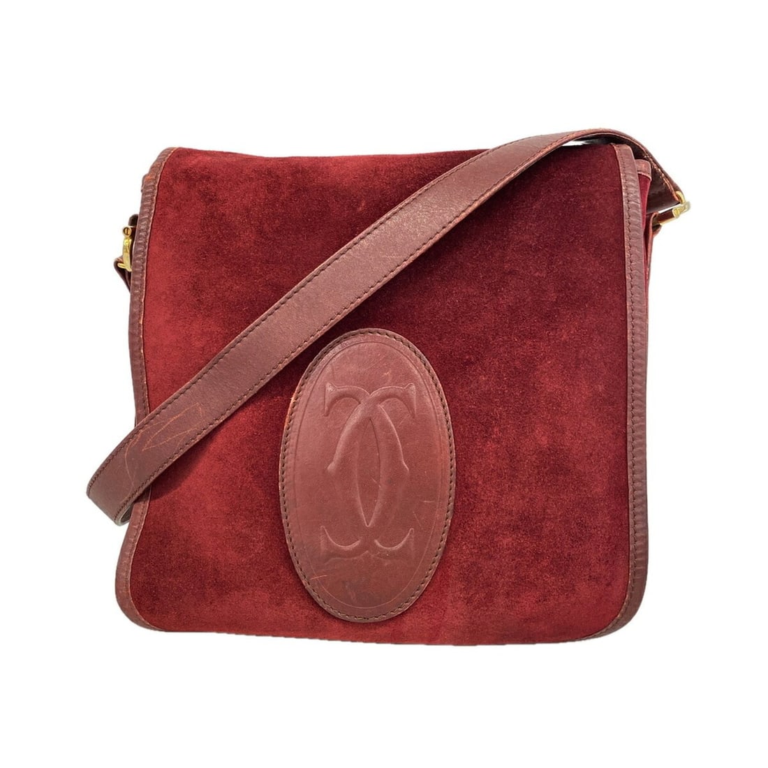 Cartier Must Suede Shoulder Bag, Bordeaux, Women's, P3472169: --- Catalog ---Category: SizeSize (HxWxD): 27cm x 24.5cm x 6cm / 10.62'' x 9.64'' x 2.36''Category: DesignType: Shoulder bagColor: BordeauxGender: WomenMaterial: Suede Hardware Color: GoldCategory: Ge