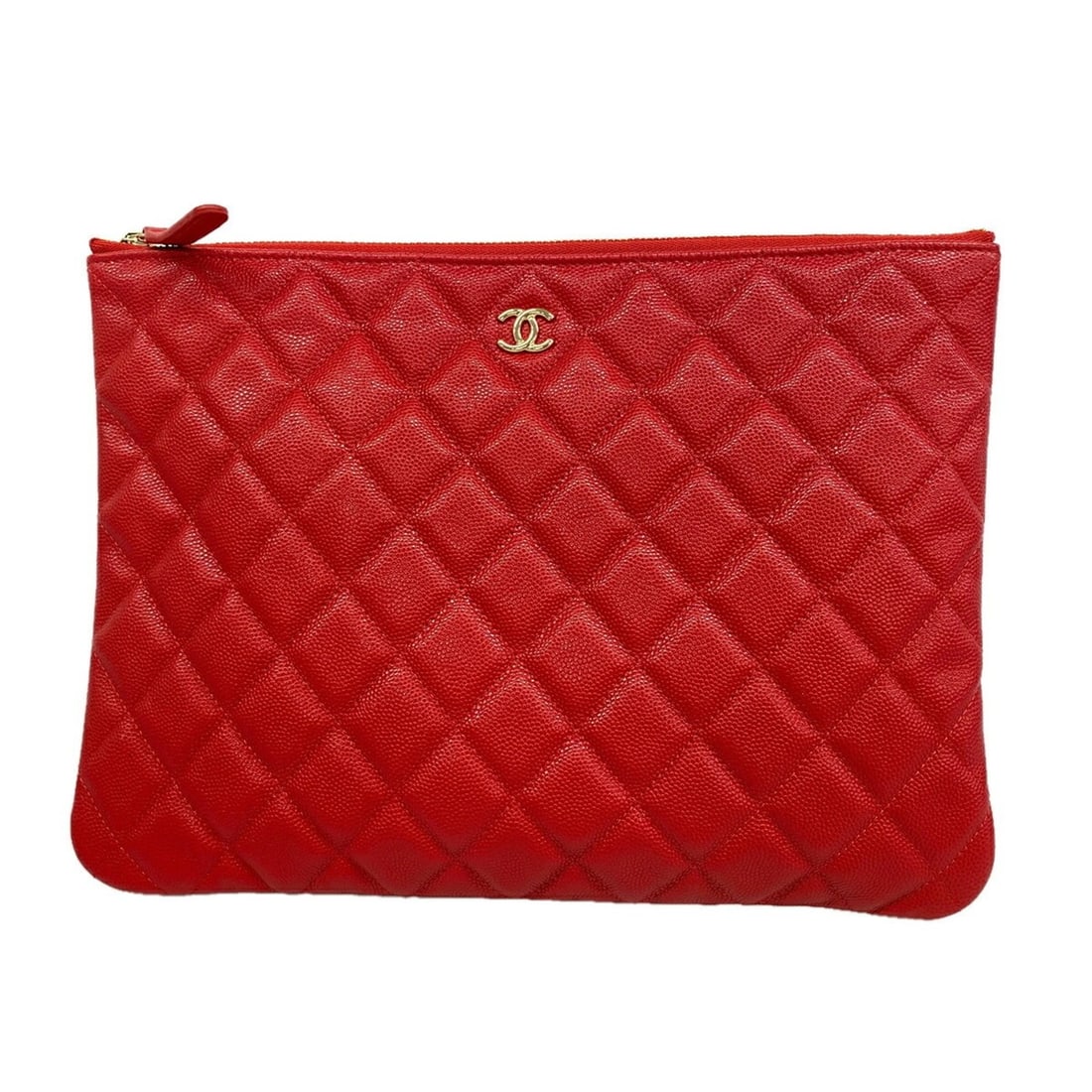 Chanel Matelassé Clutch Bag, Caviar Leather, Red, Men's & Women's, OP021937: --- Catalog ---Category: SizeSize (HxWxD): 19.5cm x 27.5cm x 2cm / 7.67'' x 10.82'' x 0.78''Category: DesignType: Clutch bagColor: Red colorGender: Men,WomenMaterial: Grained Calfskin Hardware Color: 