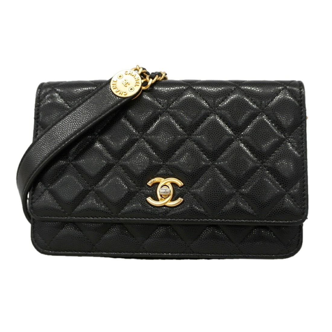 Chanel Matelassé Chain Shoulder Wallet, Caviar Leather, Black, Women's, OP019727: --- Catalog ---Category: SizeSize (HxWxD): 12.5cm x 19cm x 4.5cm / 4.92'' x 7.48'' x 1.77''Category: DesignType: Chain/Shoulder walletColor: BlackGender: WomenMaterial: Grained Calfskin Category: Gene