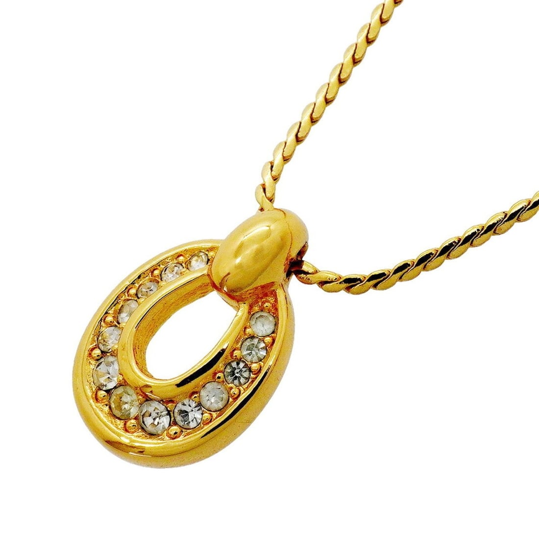 Christian Dior Necklace, GP Plated, Rhinestone, Gold, Women's: --- Catalog ---Category: SizePendant Size: 16.1mm x 10.6mm / 0.63'' x 0.41''Neck Circumference: 38 cm - 43.5 cm / 14.96'' - 17.12''Category: DesignColor: GoldGender: WomenMaterial: Gold plating, Rhine