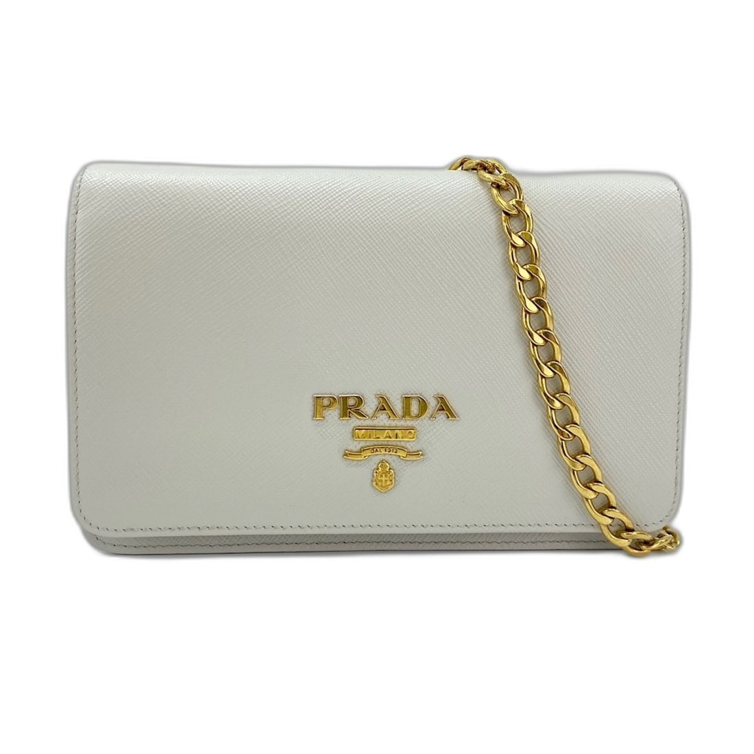 PRADA Saffiano Leather Chain Wallet Shoulder Bag, Gray: --- Catalog ---Category: SizeSize (HxWxD): 12cm x 18cm x 4cm / 4.72'' x 7.08'' x 1.57''Strap Length: 117cm / 46.06''Category: DesignType: Shoulder bagColor: GrayGender: WomenMaterial: Leather Leather/