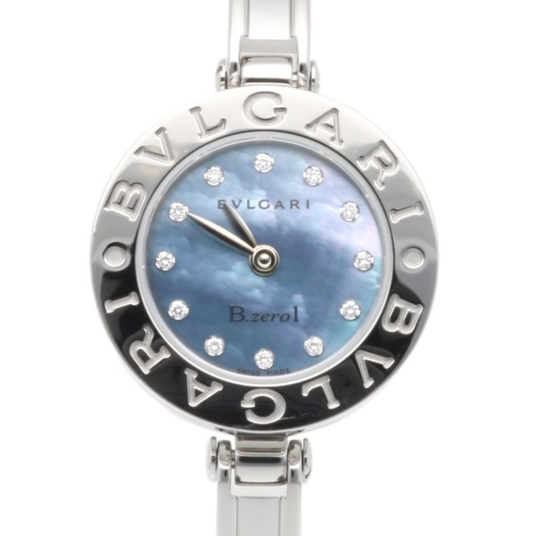 Bulgari B-zero1 Watch, Stainless Steel BZ22S Quartz Women's 12 Diamonds, Blue Shell: --- Catalog ---Category: SizeWrist Size: 16.5cm / 6.49''Case Diameter: 22.5mm / 0.89''Category: DesignType: WristwatchGender: WomenColor (Dial): Blue shellMaterial (Band): Stainless steelMaterial (Cas
