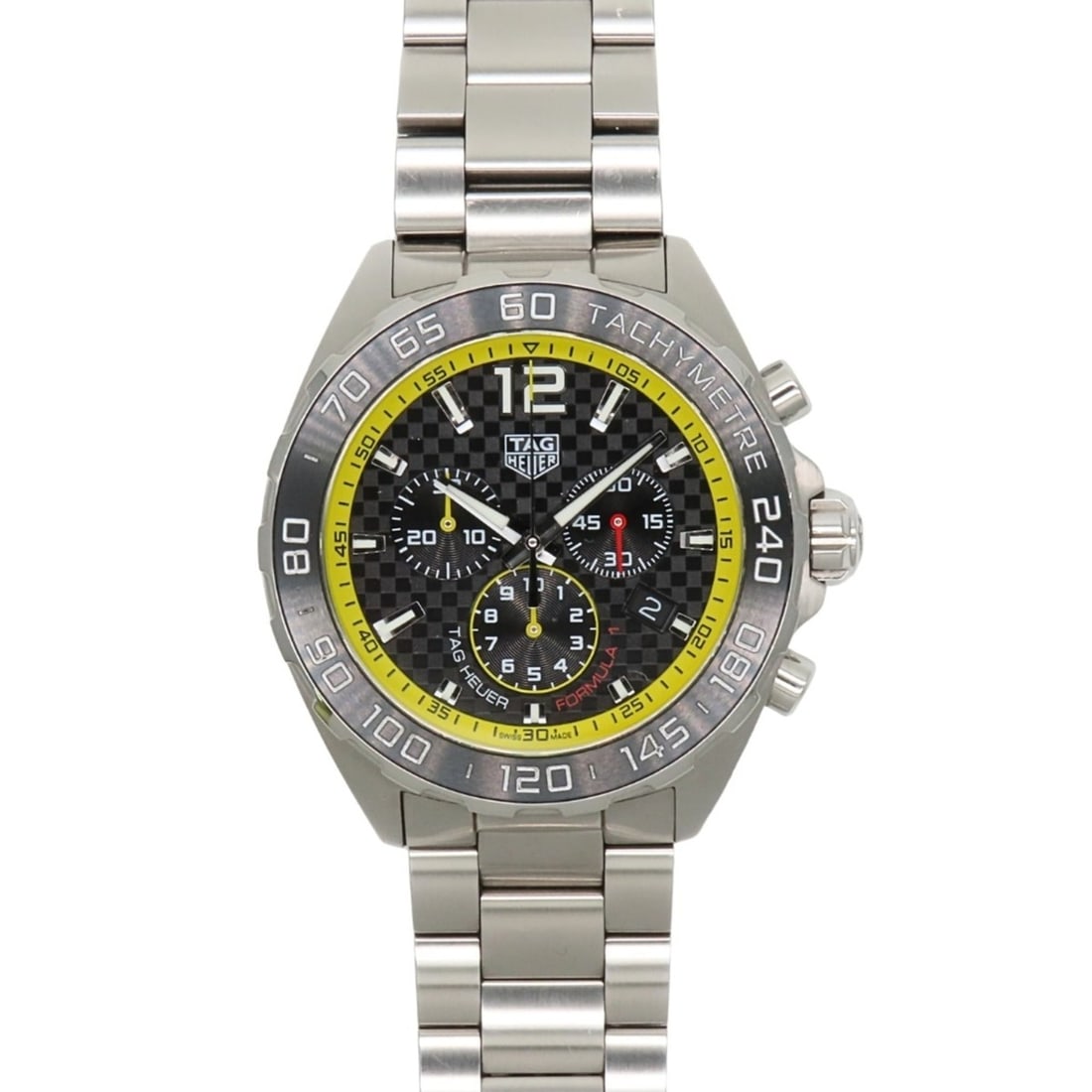 TAG Heuer Formula 1 CAZ101AC.BA0842 Stainless Steel Ceramic Silver Yellow Dial Black Chronograph: --- Catalog ---Category: SizeWrist Size: 17.5cm / 6.88''Case Diameter: 43mm / 1.69''Category: DesignType: WristwatchGender: MenColor (Dial): BlackMaterial (Band): Ceramic, Stainless steelMaterial (Cas