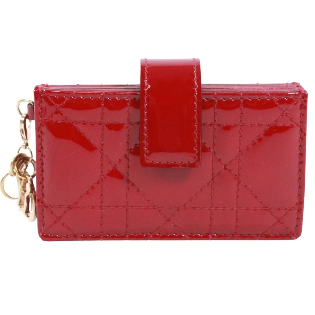 Christian Dior Cannage Business Card Holder/Card Case, Patent Leather, Red, Women's: --- Catalog ---Category: DesignType: Card caseColor: Red colorGender: WomenMaterial: Patent leather Category: GeneralBrand: Christian DiorCountry of Origin: ItalyCategory: Physical PropertiesSize (HxW