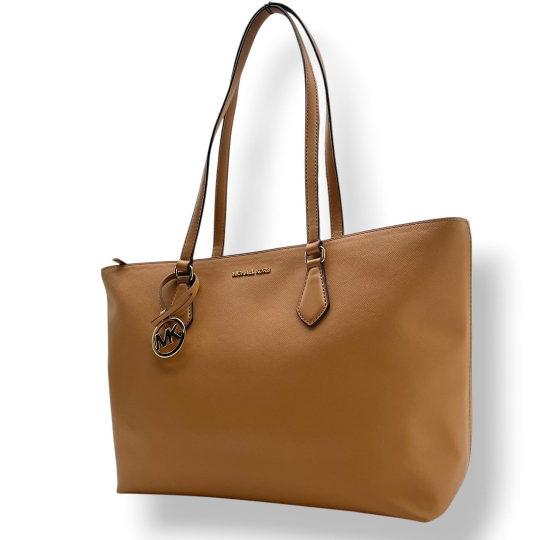 MICHAEL KORS SHEILA Sheila Mid-Zip Tote Large Bag Handbag Shoulder Leather Saffiano Camel Brown Gold (1 of 20)
