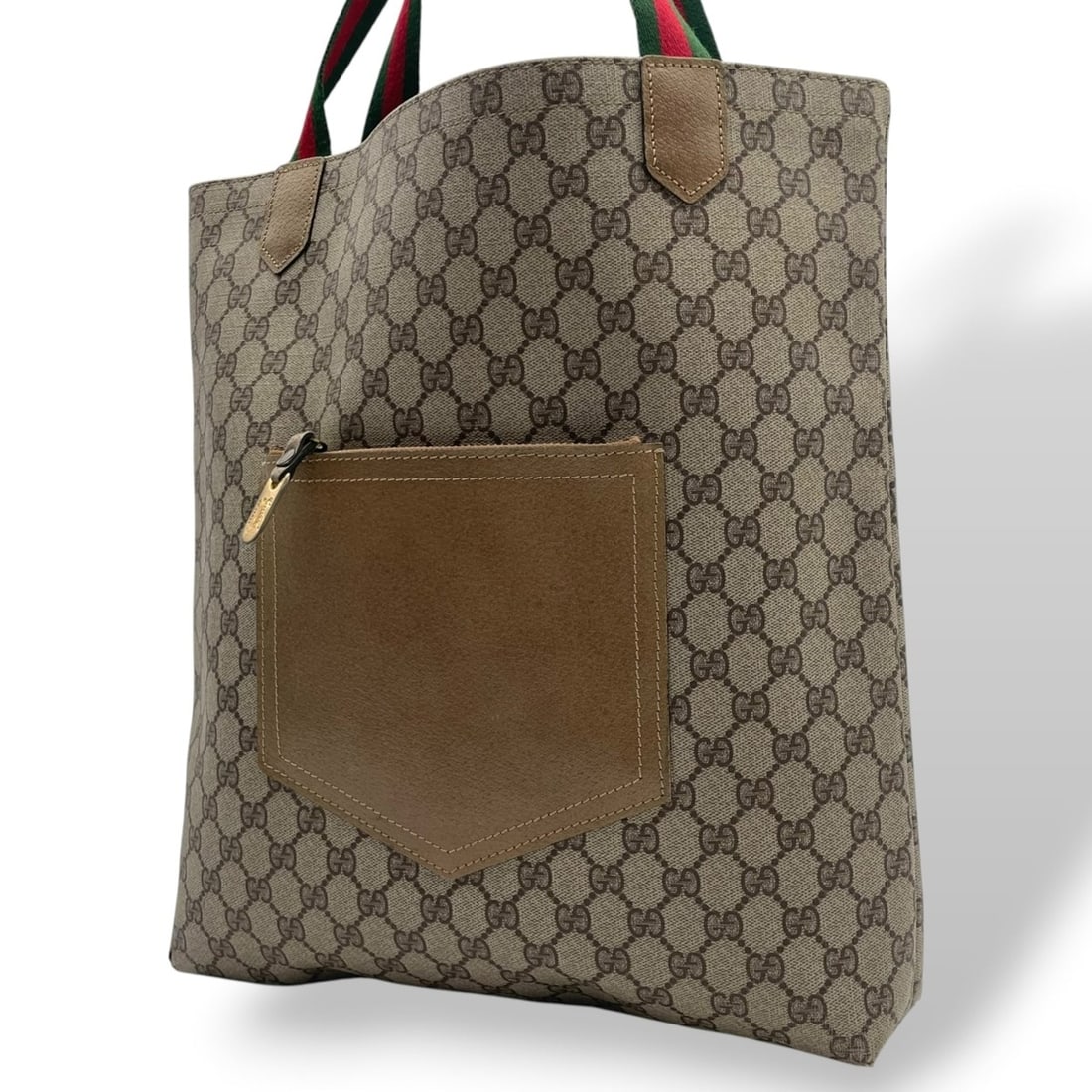 Gucci GG Supreme Plus Leather Tote Bag Handbag, Sherry Line, Beige, Greige, Brown, Gold Hardware,: --- Catalog ---Category: SizeSize (HxWxD): 38cm x 34cm x 6cm / 14.96'' x 13.38'' x 2.36''Category: DesignType: Handbag, Tote bagColor: Brown, GrayishGender: Men,WomenMaterial: PVC , Leather Category: