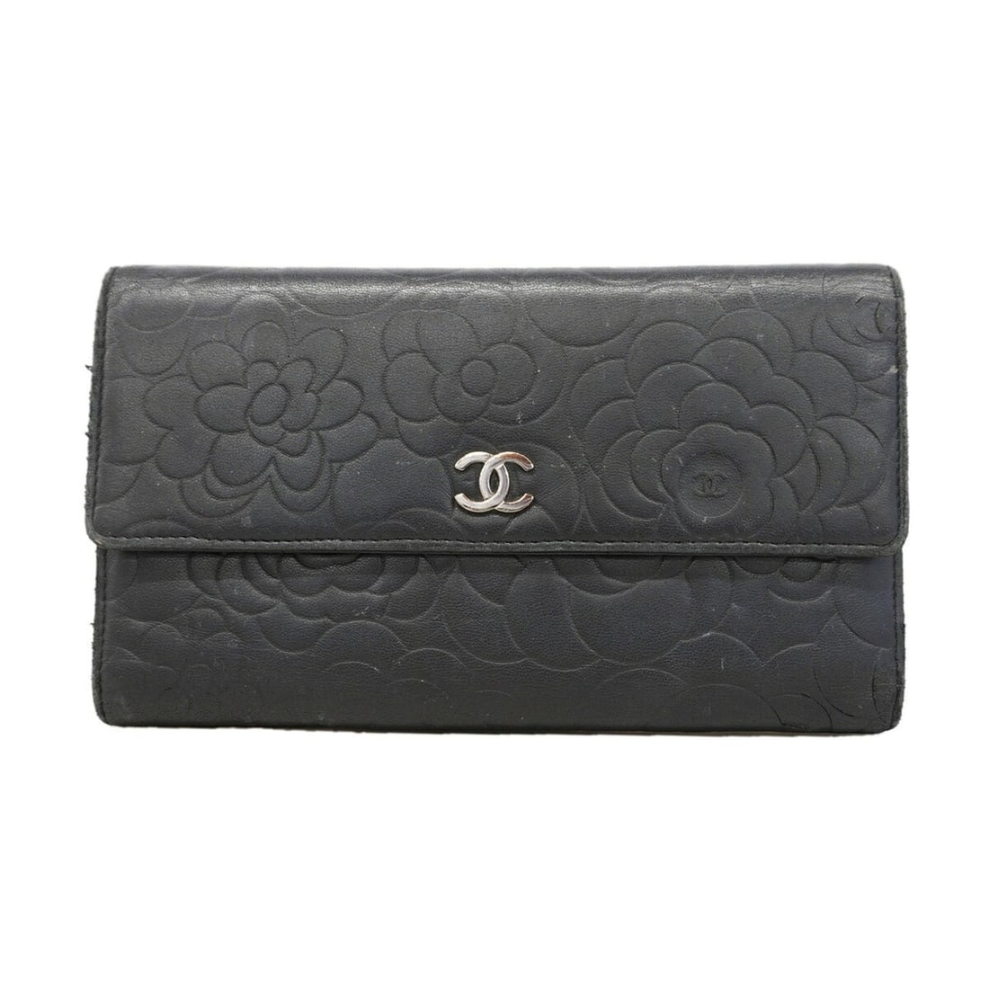 Chanel Tri-fold Long Wallet, Camellia Design, Lambskin, Black, Women's: --- Catalog ---Category: SizeSize (HxWxD): 11.5cm x 20cm x 2cm / 4.52'' x 7.87'' x 0.78''Category: DesignType: Long wallet (tri-fold)Color: BlackGender: WomenMaterial: Leather Leather/Fur Type: