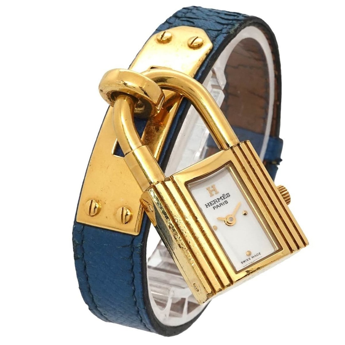 Hermes Kelly Watch, Women's White and Blue Quartz Watch with Padlock: --- Catalog ---Category: SizeWrist Size: 13.5cm - 16cm / 5.31'' - 6.29''Case Diameter: 20mm / 0.79''Category: DesignType: WristwatchGender: WomenColor (Dial): WhiteMaterial (Band): Gold plated, Leathe